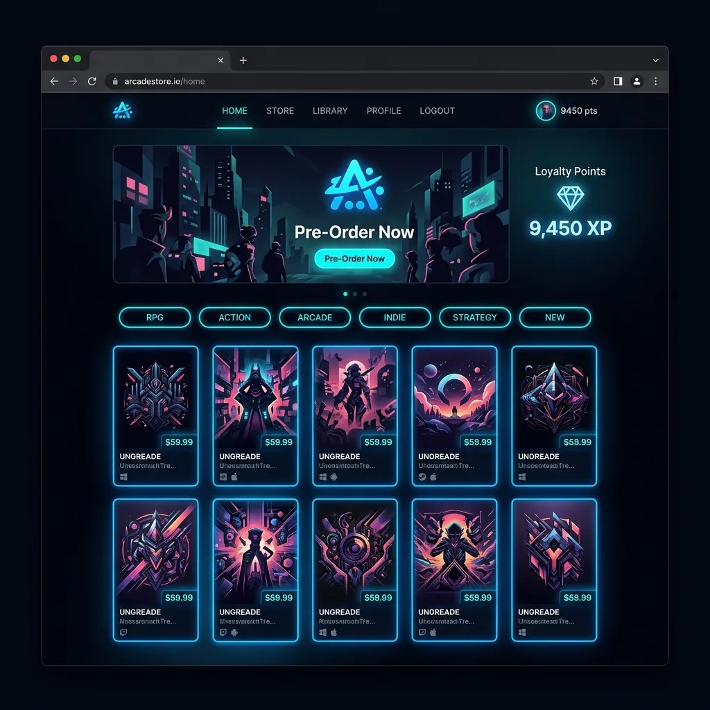 BATSTACK Portfolio Project - Arkade — Game Store Platform Digital Solution Mockup